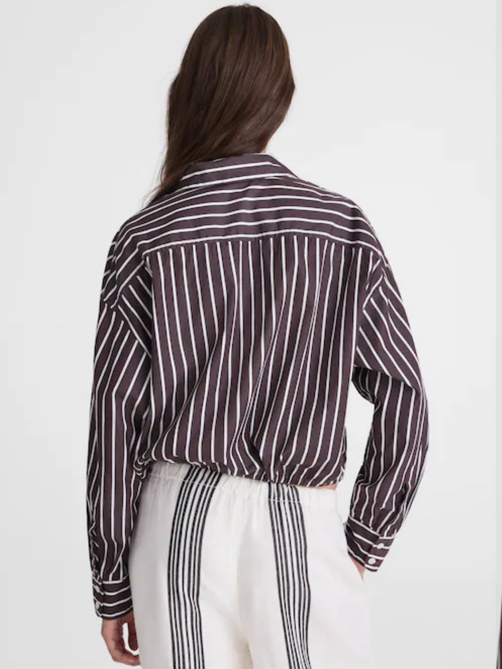 Madewell Drawstring Poplin Button-Up Shirt Chocolate Plum Stripe Size S - Picture 5 of 11